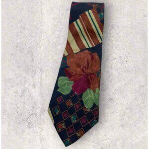 CANALI VINTAGE Silk Tie ITALY Multicolor Striped Geometric Floral W:3.8" EUC